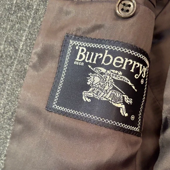 Burberry Charcoal Pinstripe Suit with Gold Buttons